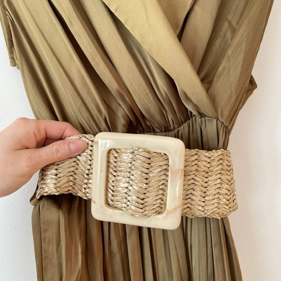 Zara Satin Effect Jumpsuit With  Belt in Olive Green NWT Size Small - Picture 8 of 12